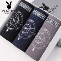 花花公子 100%纯棉烫花透气男士三角裤/平角裤三条装