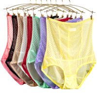 慕艺3条装超薄网纱透视蕾丝面料内裤女士高腰内裤女性感大码底裤