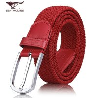 七匹狼皮带男士编织腰带 商务韩版针扣皮带 女款红腰带本命年男