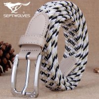 七匹狼皮带男针扣 女士松紧弹力裤带时尚百搭编织腰带 帆布腰带