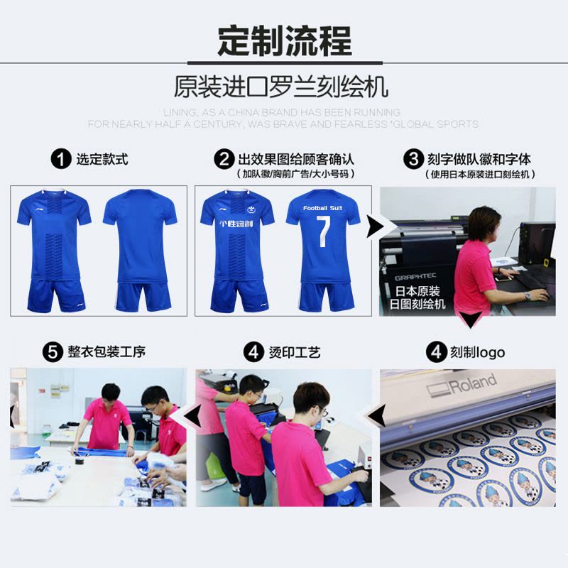 李宁足球服套装新款男士足球衣比赛服免费定制印号足球训练服套服图片