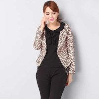 知臣2013秋装 豹纹花木耳边假两件短上衣 秋冬新款1533320