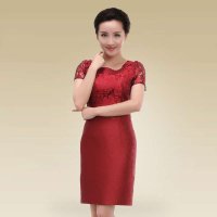 深圳清凡婚宴妈妈礼服高端品质蕾丝拼接领口连衣裙1608-3