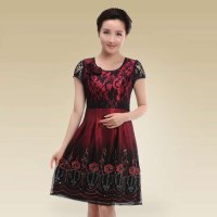 深圳清凡婚宴妈妈礼服高端品质蕾丝胸花点缀连衣裙1610