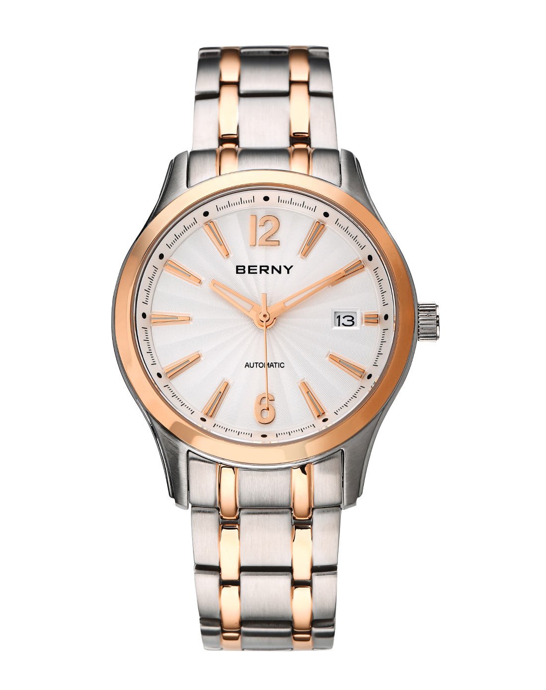 伯尼berny手表男士蓝宝石玻璃实心钢带商务精英带夜光透视底盖自动