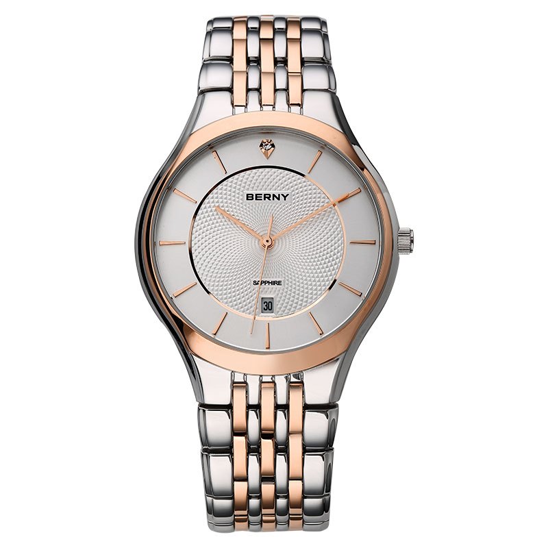 伯尼berny手表超薄情侣表时尚休闲简约石英表情侣对表不锈钢金属水晶