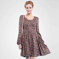 Calvin Tracy 2014早秋新款长袖印花连衣裙 35-45岁女装优雅针织裙