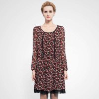 Calvin Tracy 2014早秋新款套装 长袖雪纺印花连衣裙 35-45岁女装