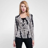 Calvin Tracy 2014秋装新款韩版休闲薄打底衫 修身印花长袖女T恤