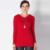 Calvin Tracy 纯色V领淑女长袖中长款毛衫