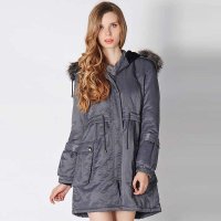 Calvin Tracy 纯色长袖毛领连帽棉服