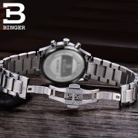 宾格BINGER商务石英表 男士手表金属钢表带 罗马刻度男士运动三眼6针表盘 学生防水男表 名匠天工6针系列