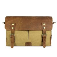 BAKMK芭卡玛卡男女高端帆布配皮商务包 复古风真皮包 经典单肩包斜挎包YD1807-1小