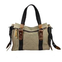 BAKMK芭卡玛卡 棉麻布配真皮手提包 疯马皮单肩包 优雅斜挎包MD3244