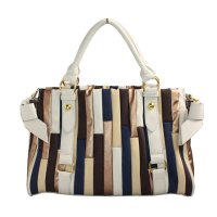 PaulOne宝德龙 彩条拼接女式手提斜挎包B1089 米色