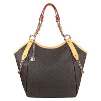 PaulOne宝德龙KOFO系列牛皮配皮手提单肩包B1195骨花咖啡色