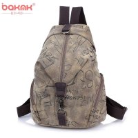 BAKMK芭卡玛卡 2015新款女士双肩包韩版休闲背包帆布复古女包1017