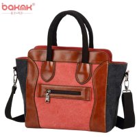 BAKMK芭卡玛卡韩版女士帆布包包时尚撞色单肩包学院风休闲手提包女包斜挎包1055