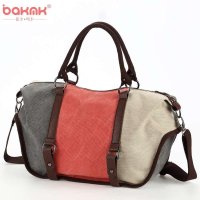 BAKMK芭卡玛卡时尚帆布女包休闲斜挎包韩版时尚撞色单肩包女包帆布包手提包1060