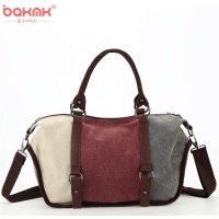 BAKMK芭卡玛卡帆布女包休闲斜挎包韩版时尚撞色单肩包女包帆布包手提包1060