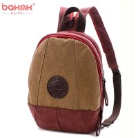 BAKMK芭卡玛卡韩版复古帆布包包撞色帆布胸包女包休闲多功能双肩包斜跨包896