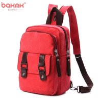BAKMK芭卡玛卡韩版复古帆布包包多隔层胸包女包休闲多功能双肩包斜跨包898