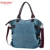 BAKMK芭卡玛卡 韩版复古帆布包包学院风时尚单肩包斜挎包手提包女包1062