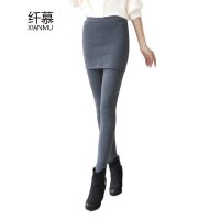 纤慕秋冬款女士连裙打底裤冬季加绒加厚外穿假两件韩版潮长裤裙裤子