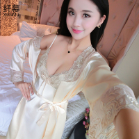 纤慕 睡衣女夏仿真丝绸睡裙两件套性感家居服甜美吊带裙套装蕾丝花边