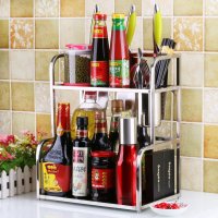 拜格不锈钢厨具架二层梯形架调味瓶置物架厨房刀架 中号33CM