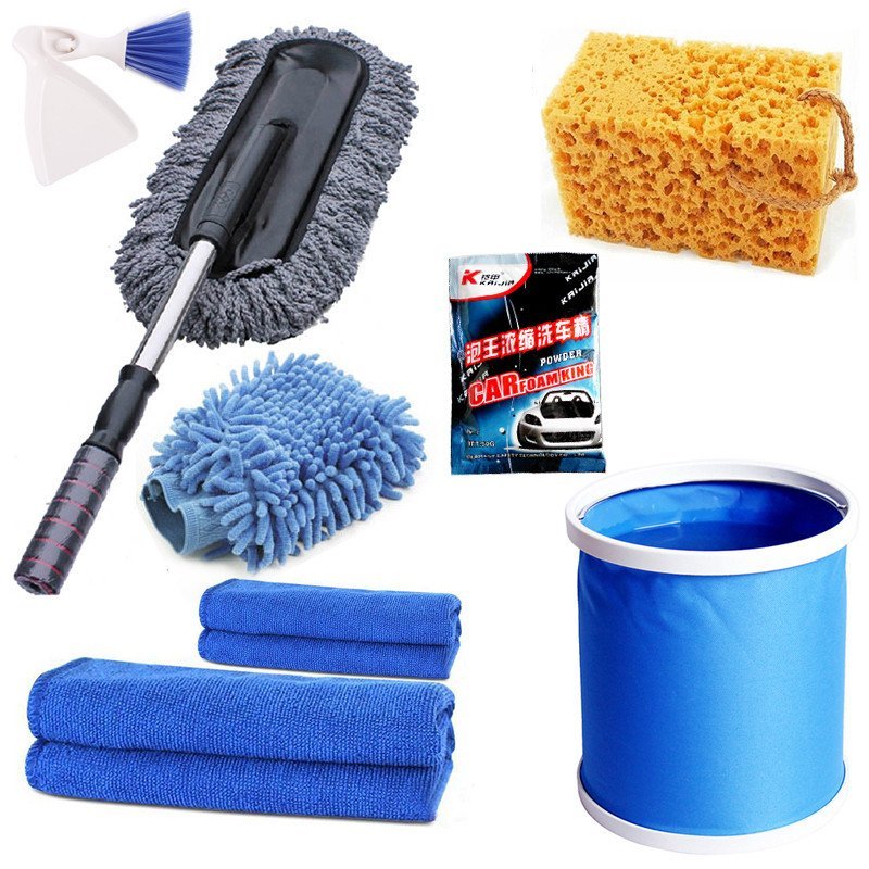 传枫洗车清洗套装伸缩蜡拖洗车精洗车刷毛巾海绵汽车洗车用品 水桶8件套