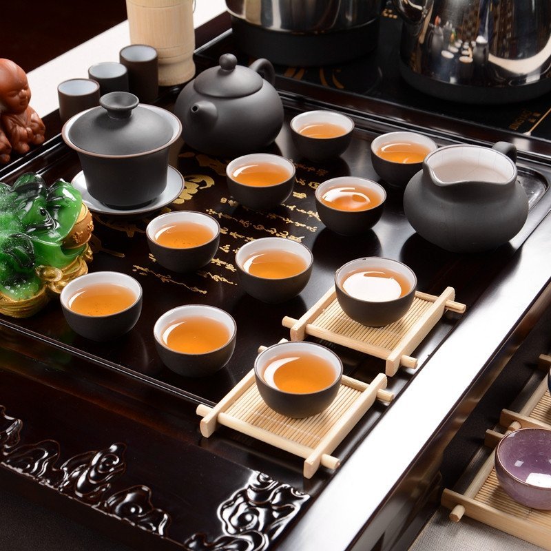 郑品 紫砂茶具套装 整套茶具特价 功夫实木茶盘电热炉四合一组合