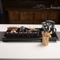郑品 特价茶具茶盘整块黑檀木柏木 紫砂茶具套装整套电炉四合一