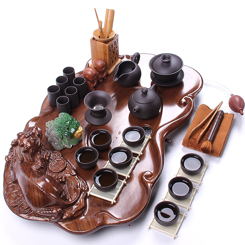 郑品整套茶具套装紫砂功夫茶具茶壶茶杯科技木茶盘茶海茶台压板貔貅19