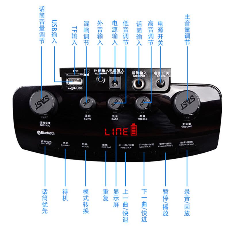 SAST/先科户外蓝牙音响SA-870家用商用广告宣传手机USB接口插卡便携式广场舞播放器手提移动音箱功放录音机黑色标配图片