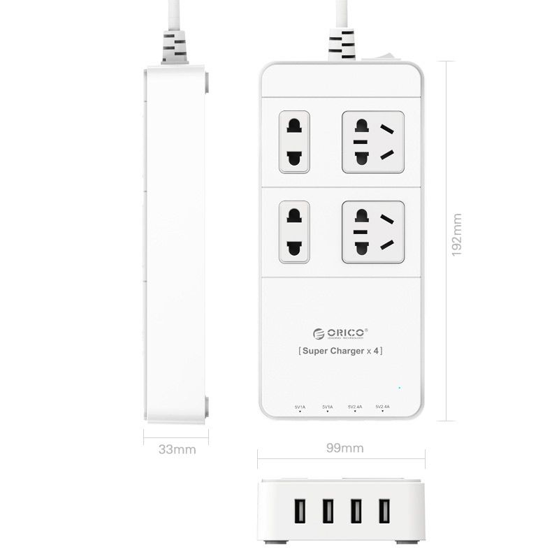 Orico/奥睿科 智能插座USB手机智能充电插排插线板 拖/接线板插板 白色4口