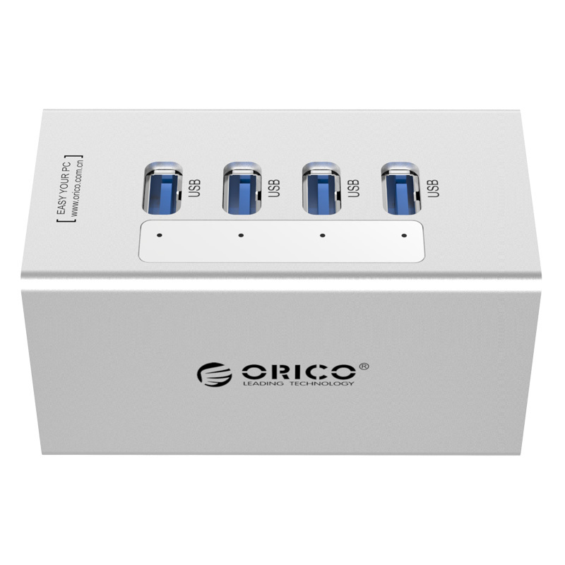Orico/奥睿科 A3H4-BK 铝USB3.0分线器MAC接口扩展器usb集线器hub带电源外接硬盘 4口银色