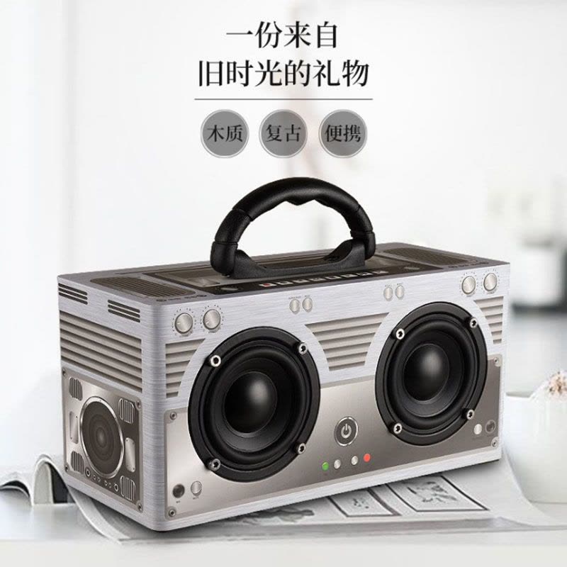 STW W9复古木质蓝牙音箱 手提多功能音响 重低音便携式低音炮 插卡音箱图片