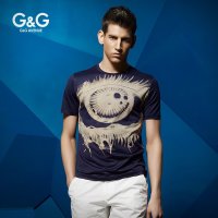 G&G男装 2015夏季新款男士眼睛白色印花短袖t恤男个性潮韩版修身