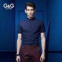 G&G 夏季男士棉麻短袖衬衫修身款韩版纯色免烫小领衬衣休闲青年