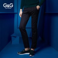 G＆G男装 秋季新款男士休闲裤修身条纹西裤小脚韩版磨毛裤子男