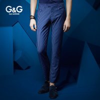 G&G男装秋季男士商务休闲条纹男裤韩版直筒小脚裤子男修身英伦潮
