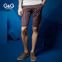 G&G 格纹休闲短裤男夏 潮牌五分热裤中裤水洗中腰直筒修身休闲裤