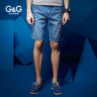 G＆G男装 夏季浅蓝中腰薄款牛仔短裤男休闲潮 百搭五分裤男修身