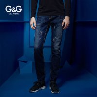 G&G 男士牛仔裤韩版修身款直筒裤子男补丁破洞小脚裤男裤青年