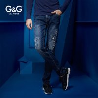 G&G 春秋新品男士破洞牛仔裤男小脚韩版直筒修身款nzk男裤青年