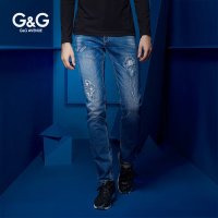 G&G 秋季破洞牛仔裤男小脚裤男裤韩版直筒男士休闲nzk修身潮男