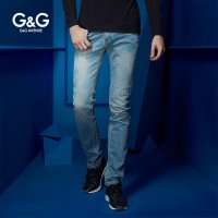 G&G男装 2015秋季牛仔裤男时尚弹力浅色男士牛仔裤直筒修身小脚