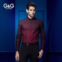 G&G 春季新品男士时尚印花拼接长袖衬衫男韩版修身纯棉衬衣男潮