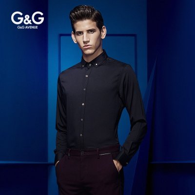 G＆G 春季男士纯色长袖衬衫丝光棉商务休闲小领衬衣韩版修身款棉